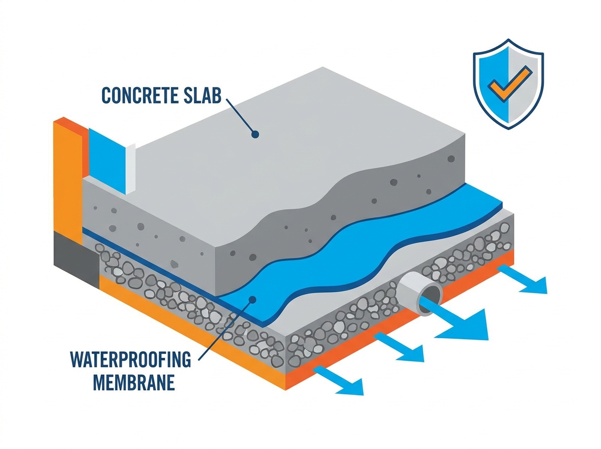 Concrete Foundation Underslab Waterproofing Installation