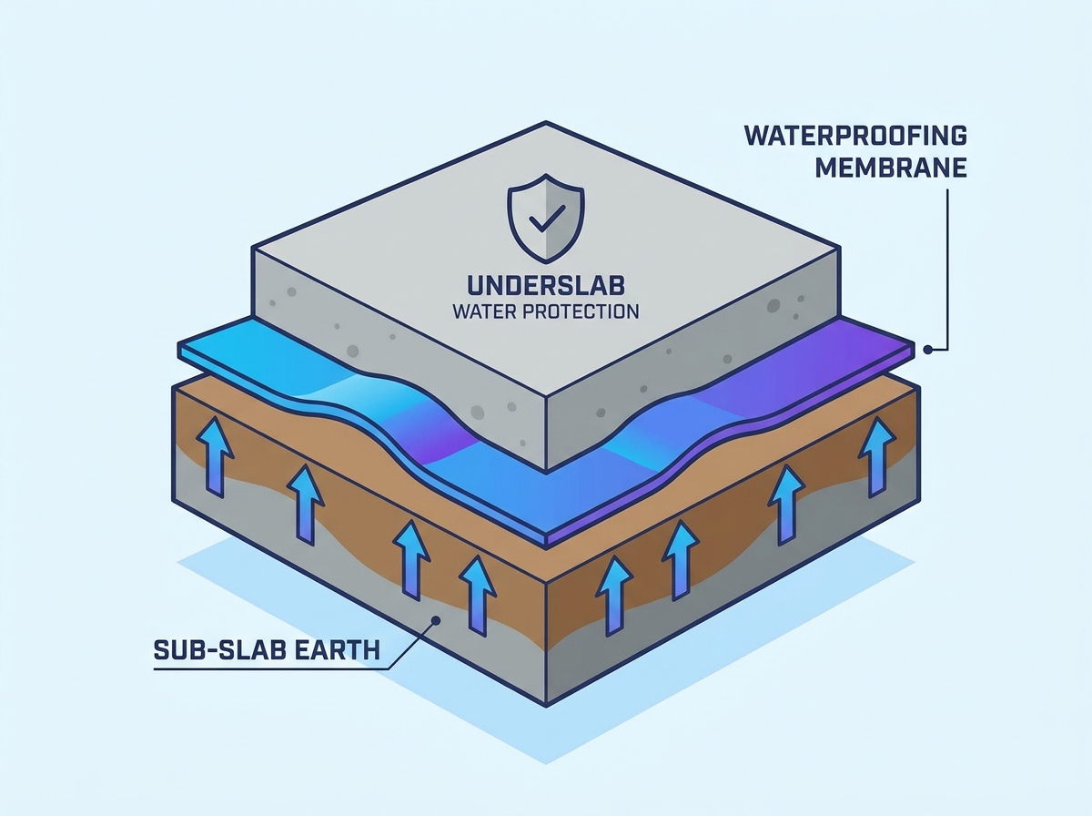 Foundation underslab waterproofing membrane installation