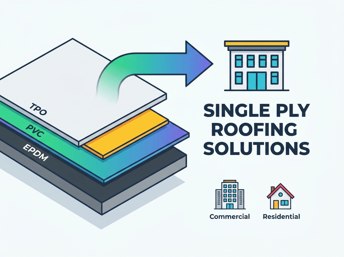 Single-ply roofing membrane installation on a flat roof